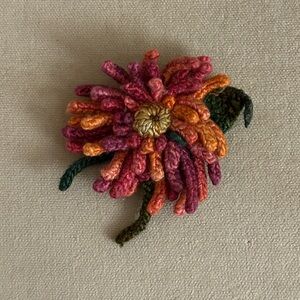 Handmade Knit Pink & Orange Flower Brooch